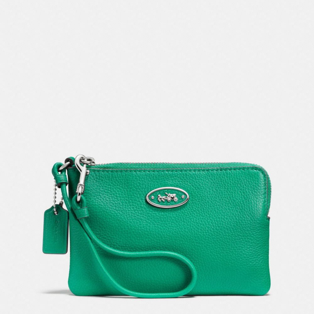 COACH F52553 L-ZIP SMALL WRISTLET IN LEATHER SILVER/JADE