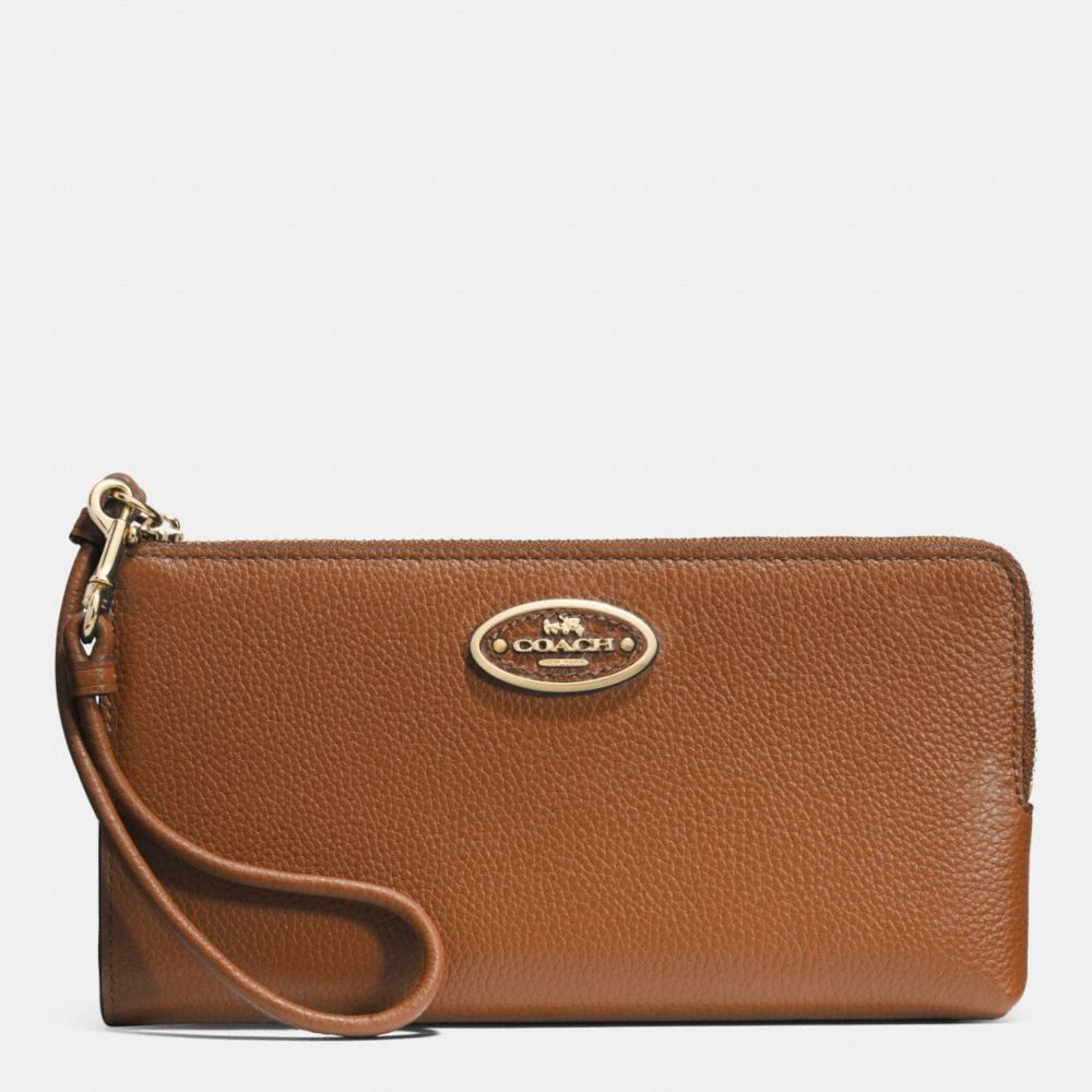 COACH L-ZIP WALLET IN LEATHER - LIGHT GOLD/SADDLE - f52555