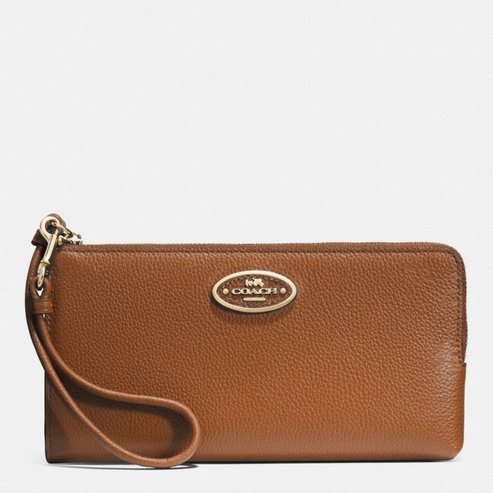 COACH f52555 L-ZIP WALLET IN LEATHER LIGHT GOLD/SADDLE