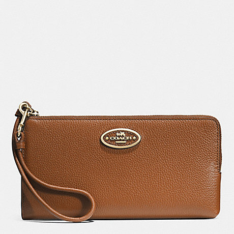 COACH f52555 L-ZIP WALLET IN LEATHER LIGHT GOLD/SADDLE