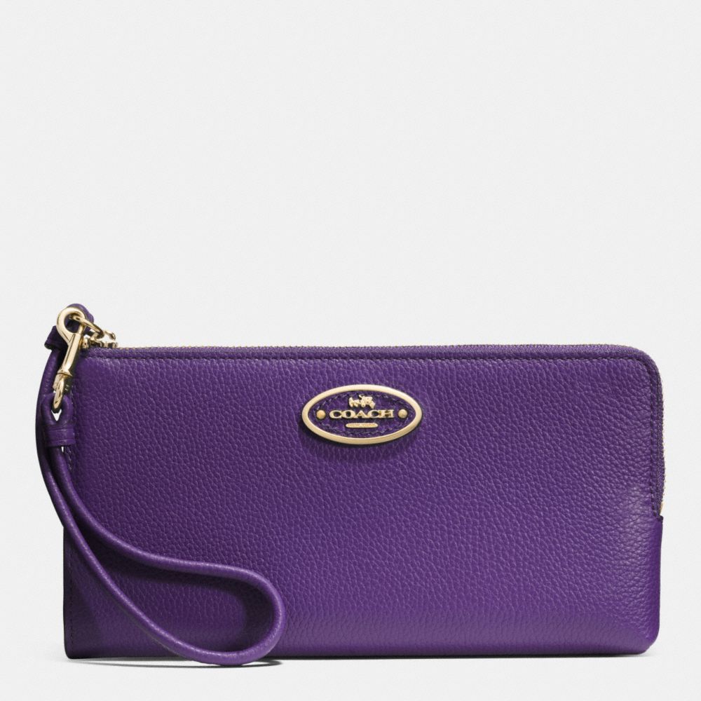 COACH F52555 L-ZIP WALLET IN LEATHER -LIGHT-GOLD/VIOLET