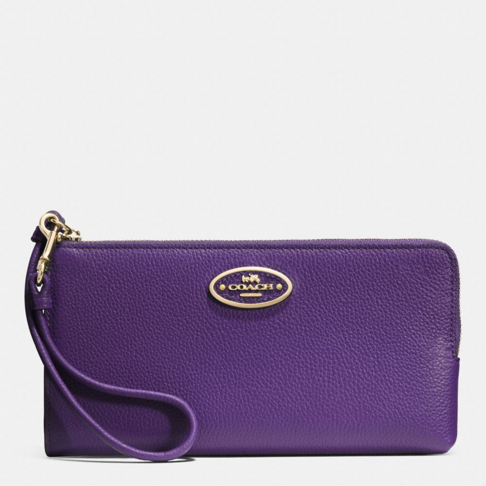 COACH f52555 L-ZIP WALLET IN LEATHER  LIGHT GOLD/VIOLET