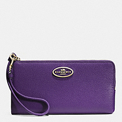 COACH L-ZIP WALLET IN LEATHER - LIGHT GOLD/VIOLET - F52555