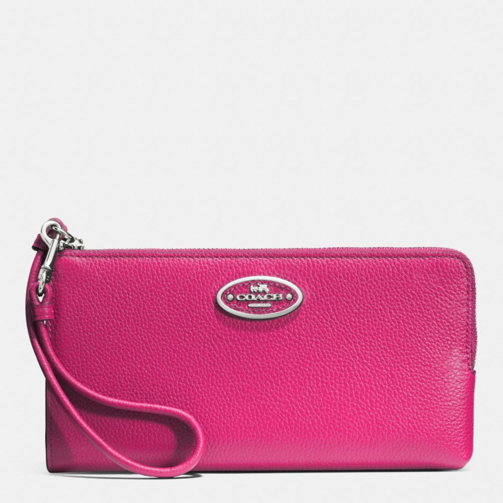 COACH F52555 L-ZIP WALLET IN LEATHER -SILVER/FUCHSIA