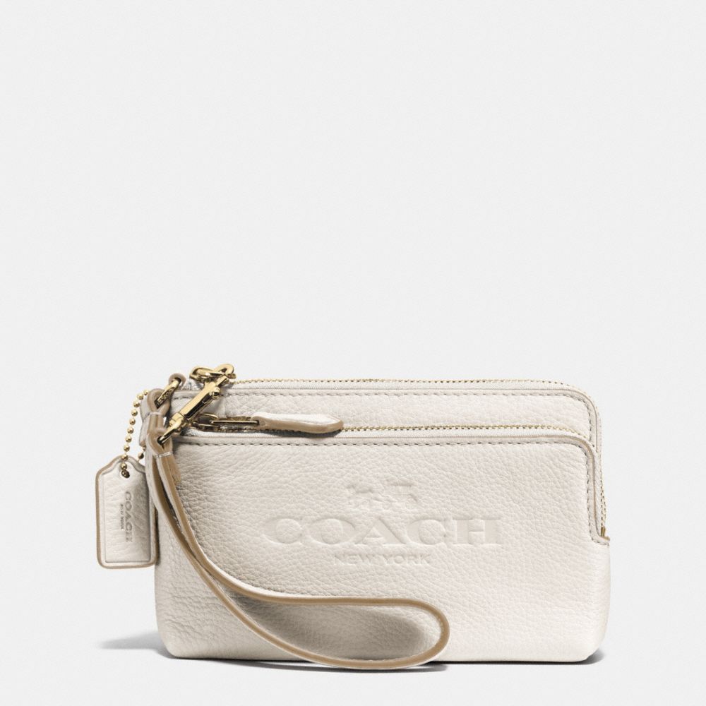 DOUBLE CORNER ZIP WRISTLET IN PEBBLE LEATHER - LIGHT GOLD/CHALK - COACH F52556