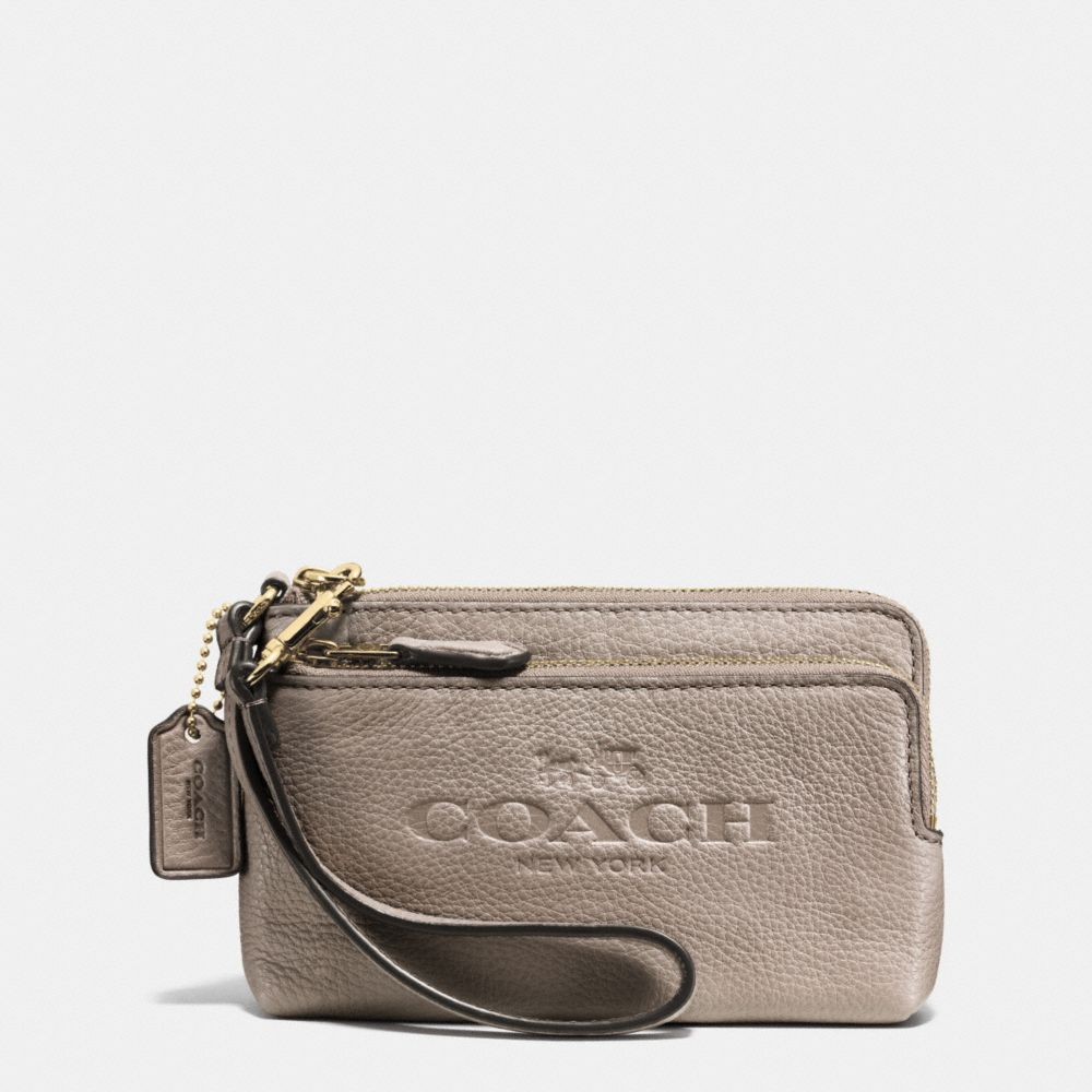 COACH F52556 DOUBLE CORNER ZIP WRISTLET IN PEBBLE LEATHER LIGHT-GOLD/METALLIC