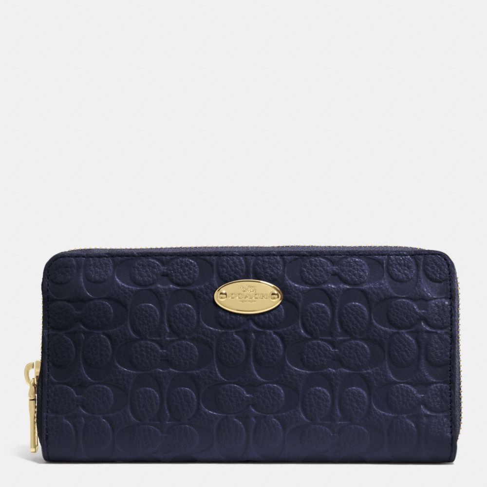 COACH F52557 Signature Embossed Pebble Leather Accordion Zip Wallet LIGHT GOLD/MIDNIGHT