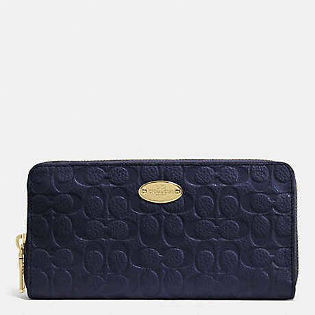COACH f52557 SIGNATURE EMBOSSED PEBBLE LEATHER ACCORDION ZIP WALLET LIGHT GOLD/MIDNIGHT