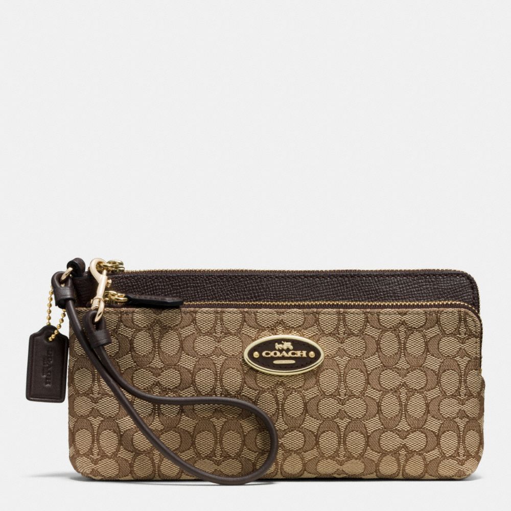 COACH F52571 Double Zip Wallet In Signature  LIGHT GOLD/KHAKI/BROWN