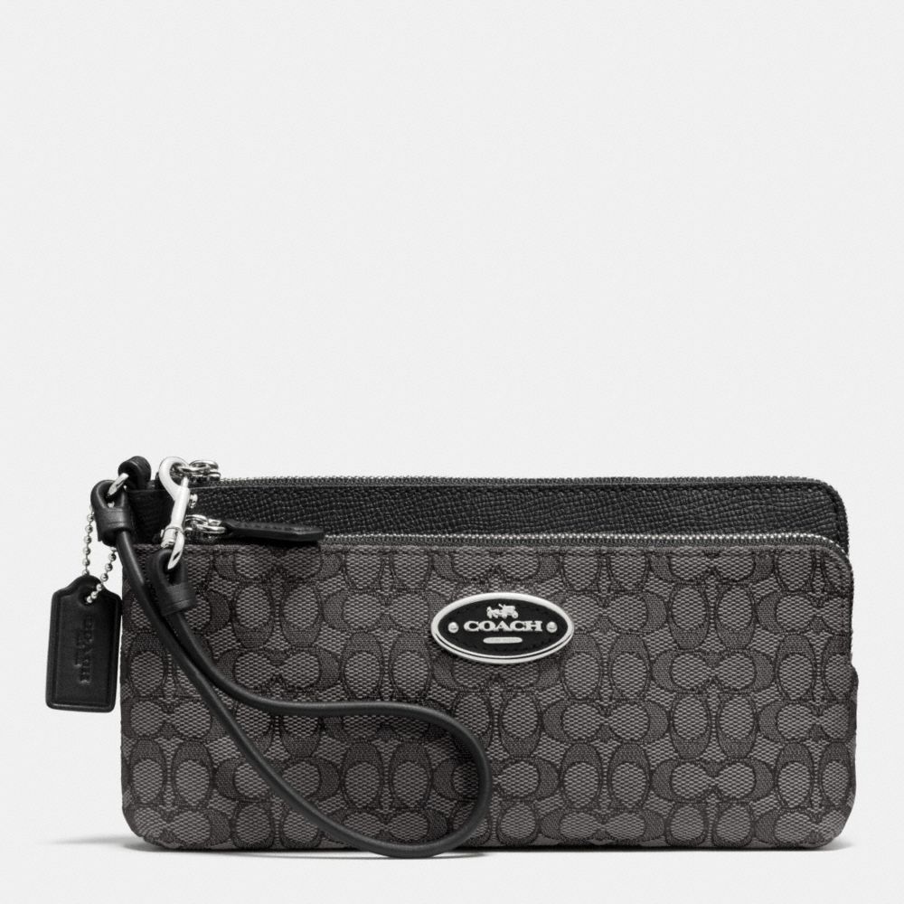 COACH f52571 DOUBLE ZIP WALLET IN SIGNATURE  SILVER/BLACK SMOKE/BLACK