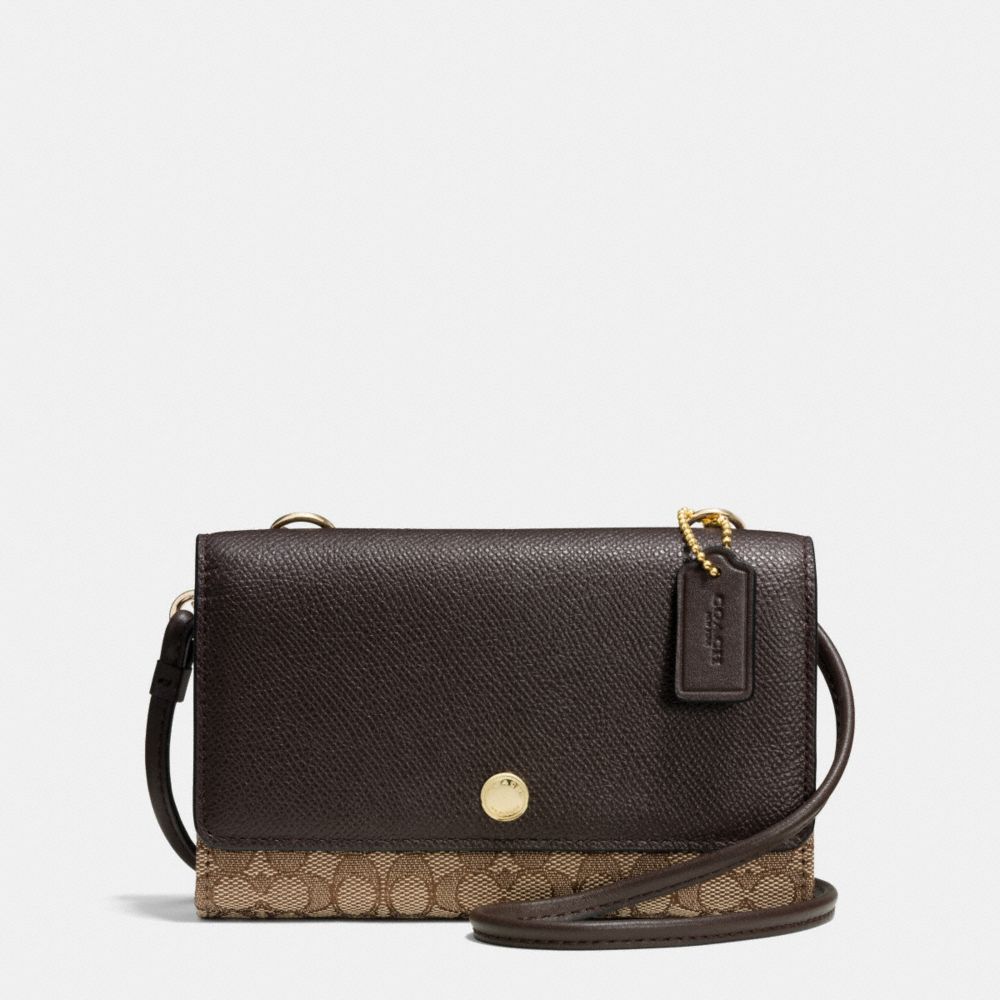 PHONE CROSSBODY IN SIGNATURE - f52573 - LIGHT GOLD/KHAKI/BROWN