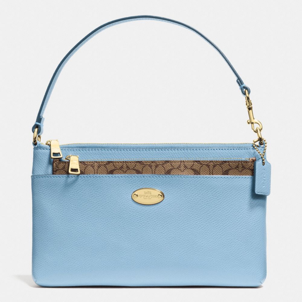 POP UP POUCH IN CROSSGRAIN LEATHER - LIGHT GOLD/PALE BLUE - COACH F52598