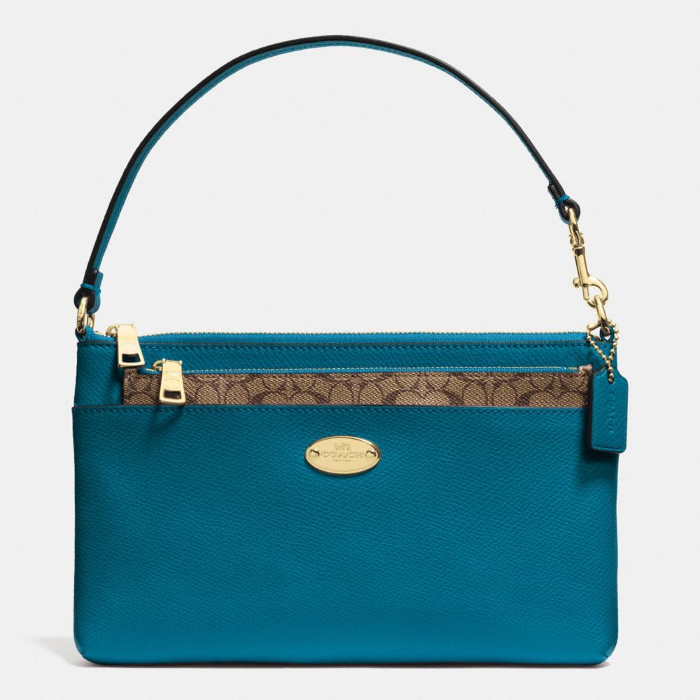 COACH LEATHER POP POUCH - LIGHT GOLD/TEAL - F52598