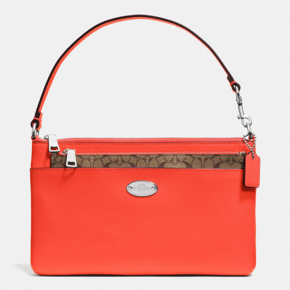 COACH f52598 LEATHER POP POUCH SILVER/CORAL