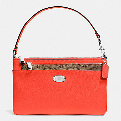 COACH F52598 LEATHER POP POUCH SILVER/CORAL