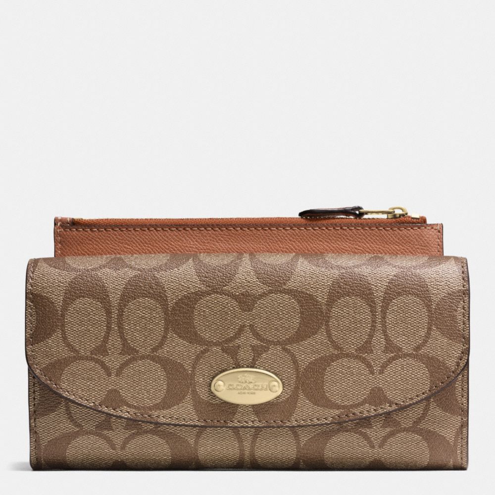 COACH F52601 POP SLIM ENVELOPE WALLET IN SIGNATURE LIGHT-GOLD/KHAKI/SADDLE