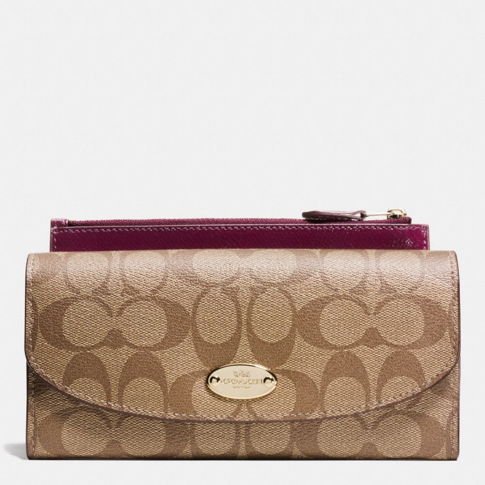 COACH POP SLIM ENVELOPE WALLET IN SIGNATURE - IMITATION GOLD/KHAKI/SHERRY - F52601