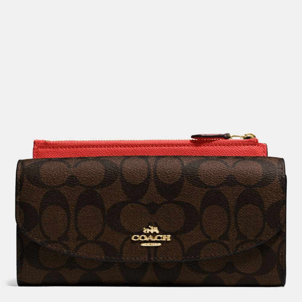 COACH POP SLIM ENVELOPE WALLET IN SIGNATURE - IMITATION GOLD/BROWN/CARMINE - F52601