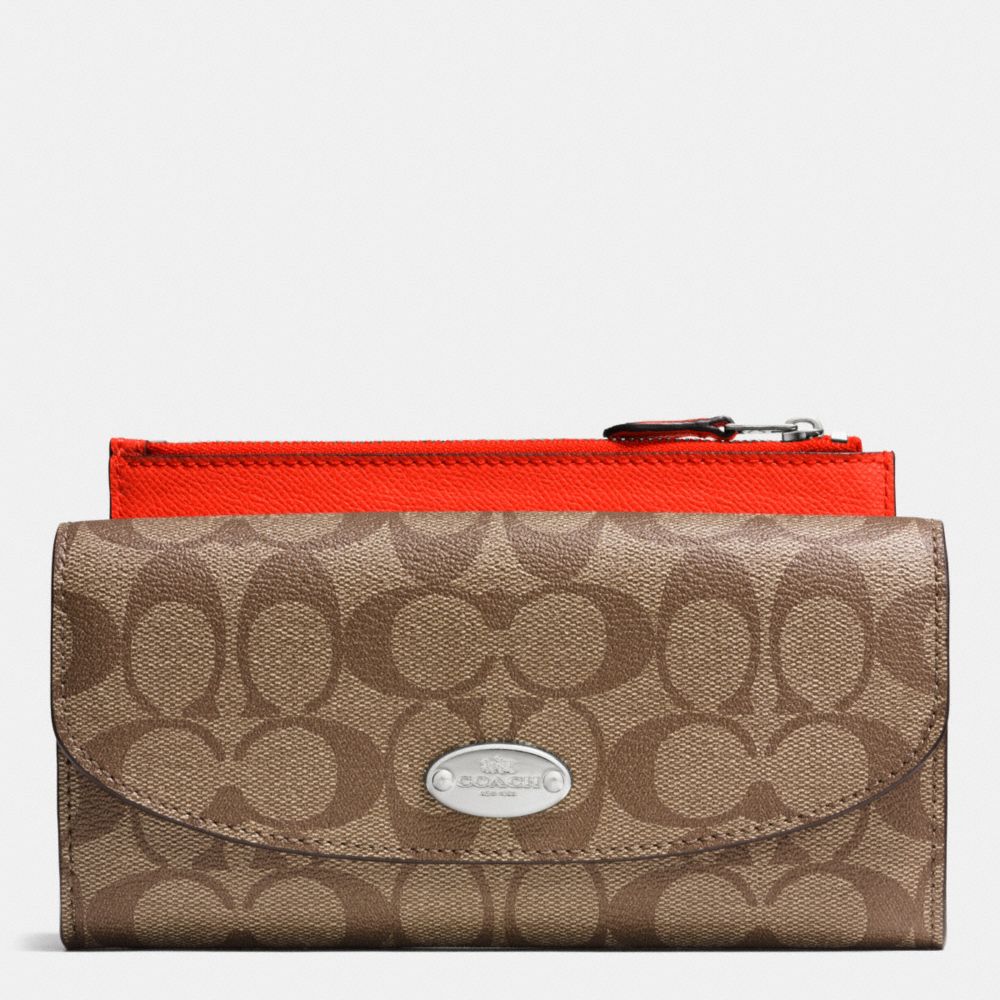 COACH F52601 POP SLIM ENVELOPE WALLET IN SIGNATURE SILVER/KHAKI/ORANGE