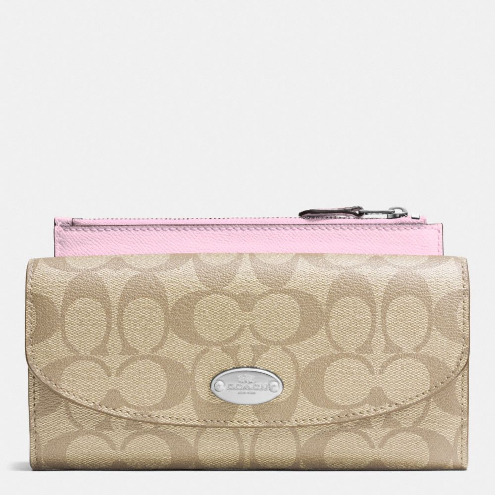 COACH F52601 POP SLIM ENVELOPE WALLET IN SIGNATURE SILVER/LIGHT-KHAKI/PETAL