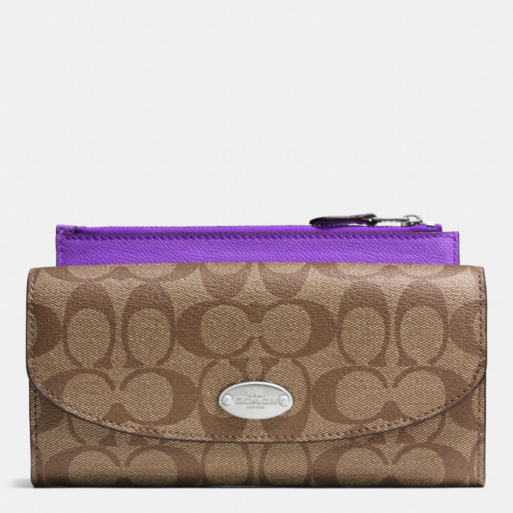 COACH POP SLIM ENVELOPE WALLET IN SIGNATURE - SILVER/KHAKI/PURPLE IRIS - f52601