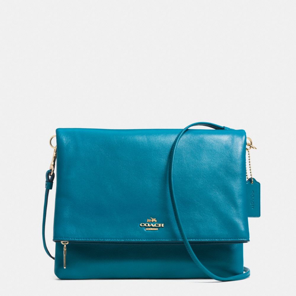 COACH F52606 Foldover Crossbody In Leather LIGHT GOLD/TEAL