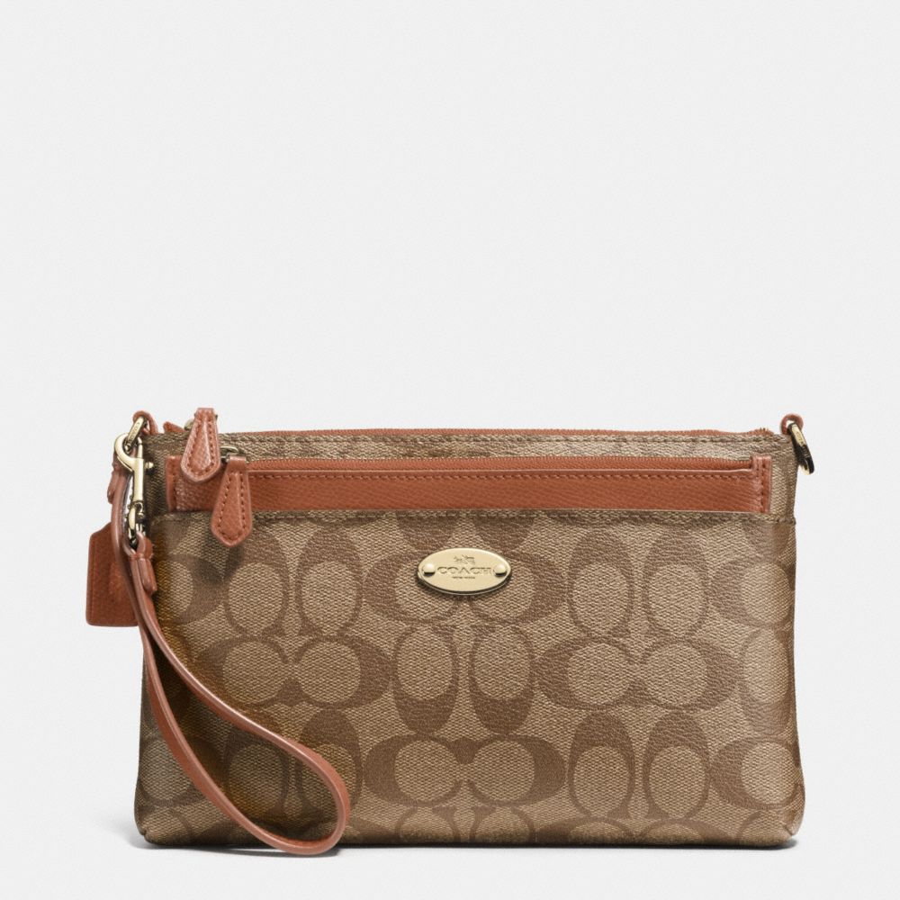 COACH f52619 POP POUCH IN SIGNATURE LIGHT GOLD/KHAKI/SADDLE