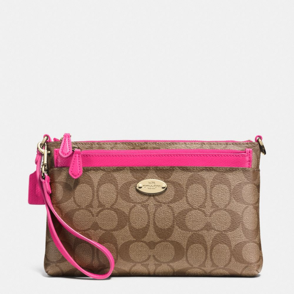 COACH F52619 Pop Pouch In Signature Canvas  LIGHT GOLD/KHAKI/PINK RUBY