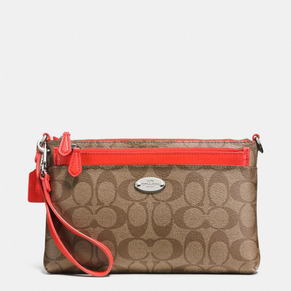 SIGNATURE POP POUCH - SILVER/KHAKI/CORAL - COACH F52619