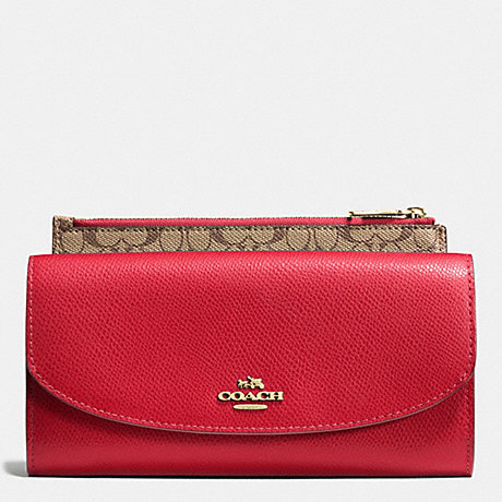 COACH f52628 POP SLIM ENVELOPE IN CROSSGRAIN LEATHER IMITATION GOLD/CLASSIC RED