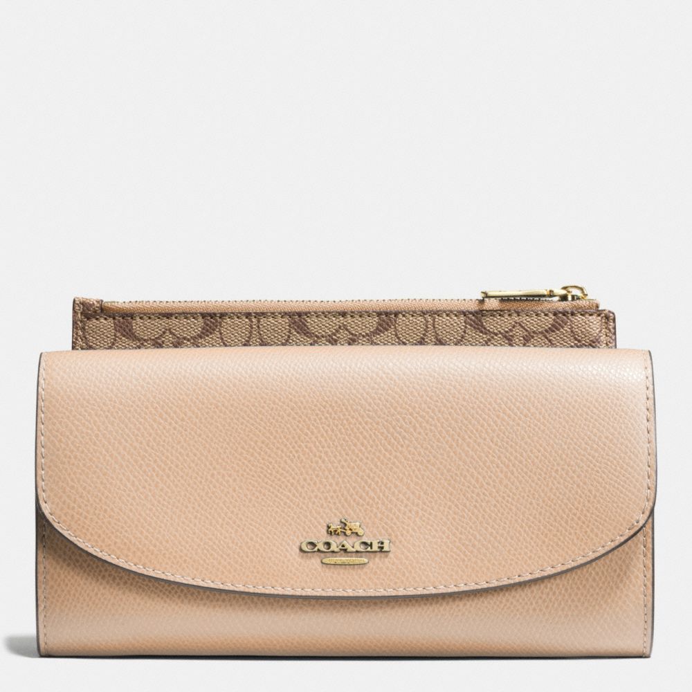 COACH f52628 POP SLIM ENVELOPE IN CROSSGRAIN LEATHER LIGHT GOLD/NUDE