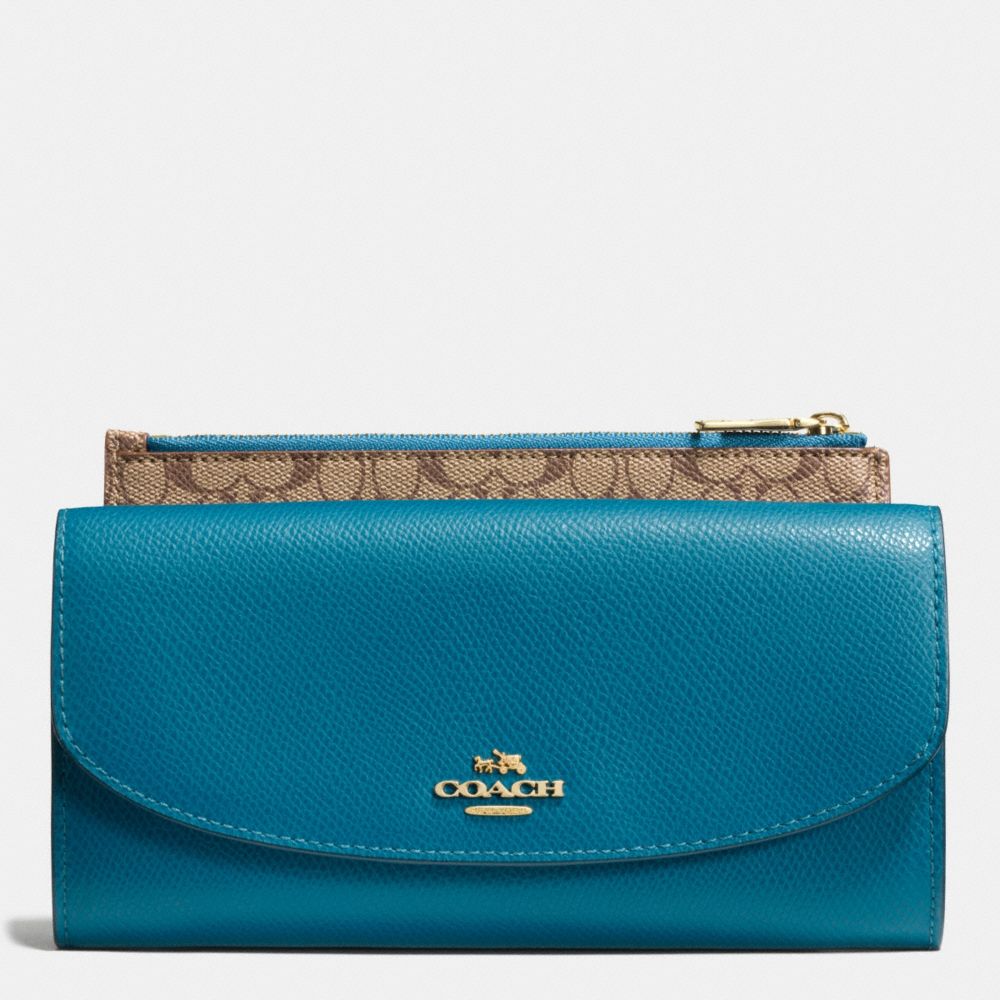 CROSSGRAIN LEATHER POP SLIM ENVELOPE - f52628 - LIGHT GOLD/TEAL