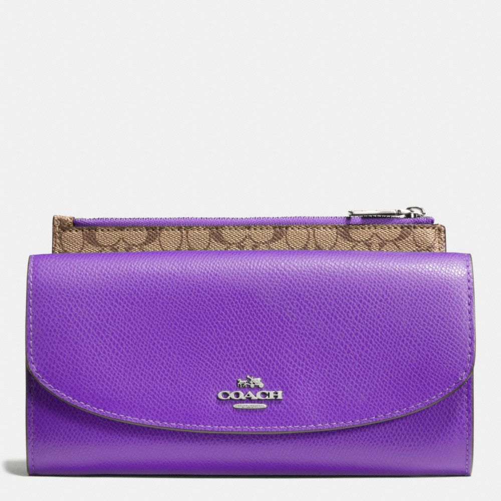 POP SLIM ENVELOPE IN CROSSGRAIN LEATHER - SILVER/PURPLE IRIS - COACH F52628