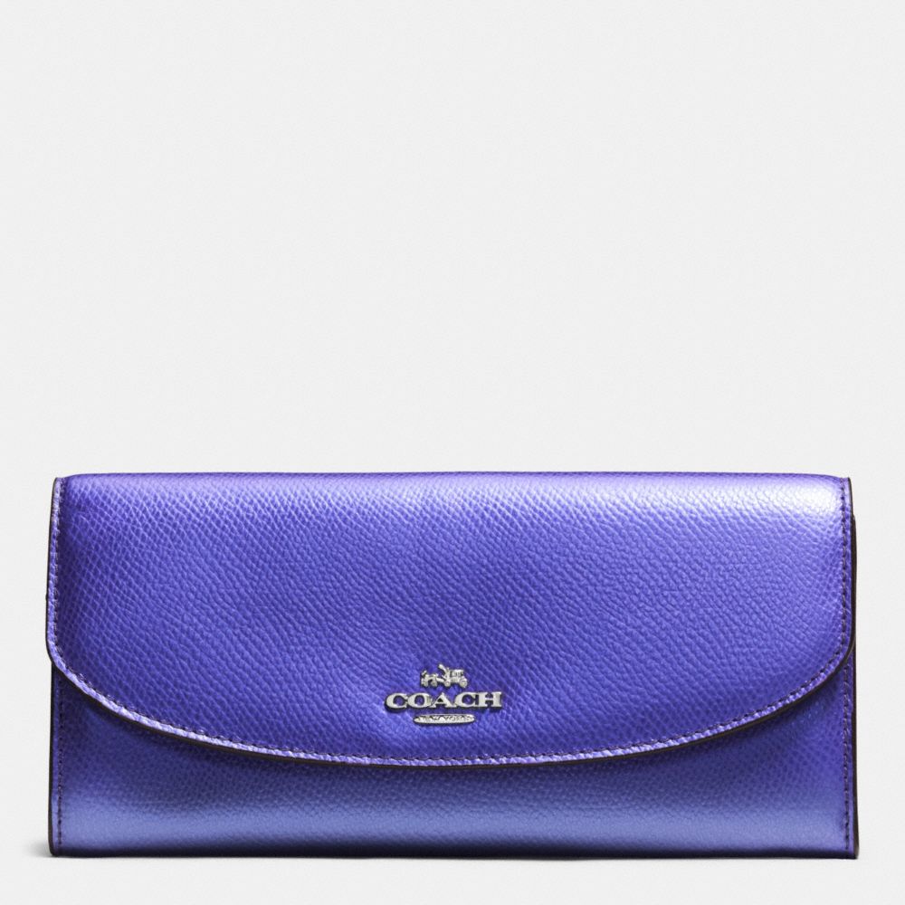 COACH F52628 Pop Slim Envelope In Crossgrain Leather SILVER/METALLIC PURPLE IRIS