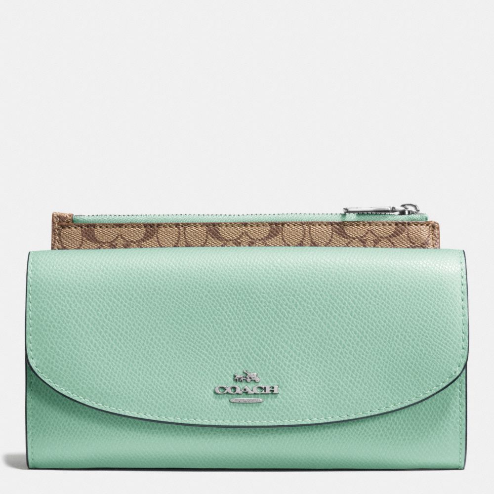 POP SLIM ENVELOPE IN CROSSGRAIN LEATHER - SILVER/SEAGLASS - COACH F52628