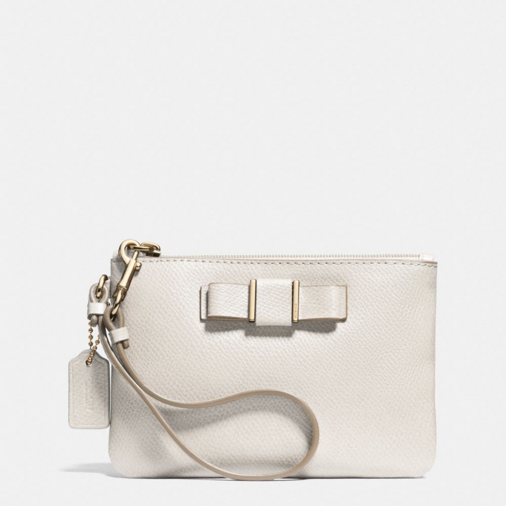 COACH F52629 SMALL WRISTLET WITH BOW IN CROSSGRAIN LEATHER LIGHT-GOLD/CHALK