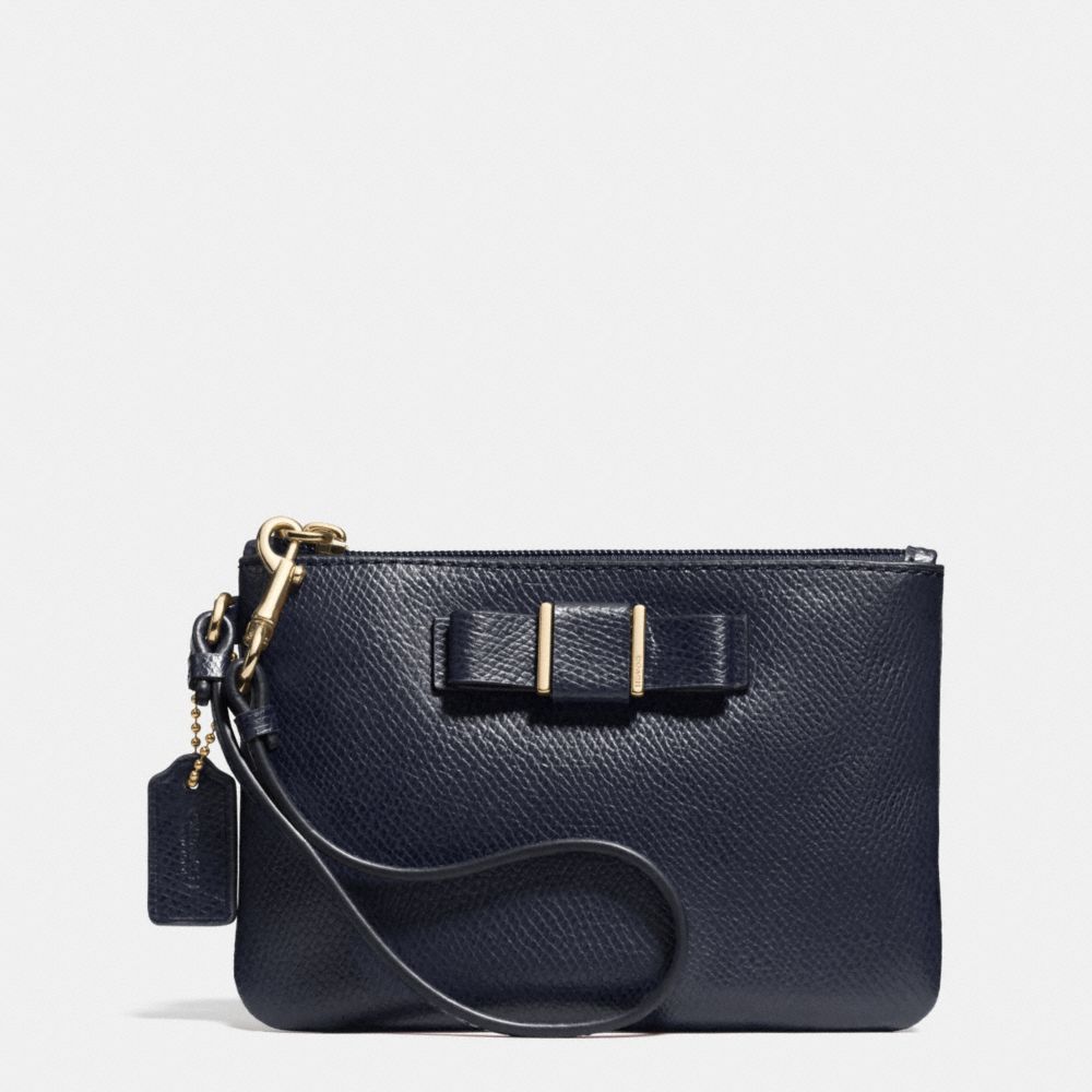 COACH F52629 SMALL WRISTLET WITH BOW IN CROSSGRAIN LEATHER -LIGHT-GOLD/MIDNIGHT