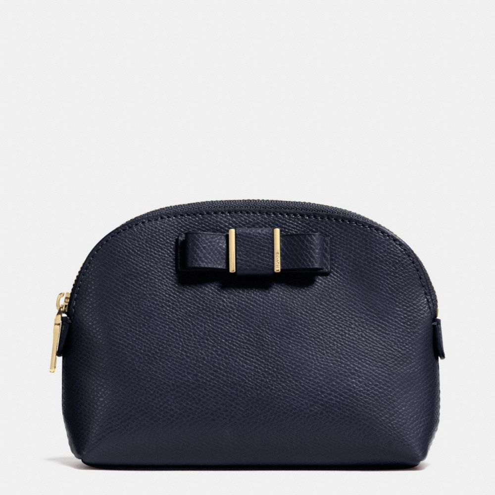 SMALL COSMETIC CASE WITH BOW IN CROSSGRAIN LEATHER - LIGHT GOLD/MIDNIGHT - COACH F52630