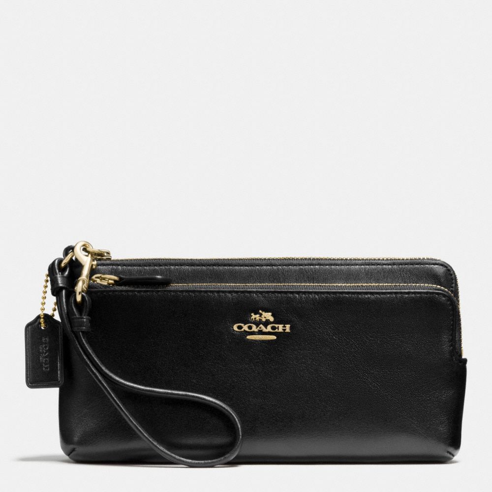 COACH F52636 - DOUBLE L-ZIP WALLET IN LEATHER - LIGHT GOLD/BLACK ...