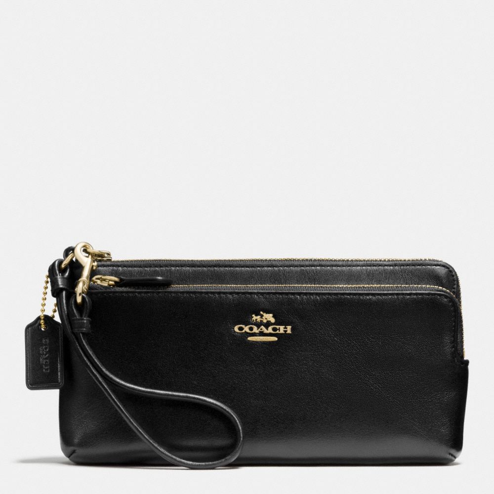 COACH F52636 Double L-zip Wallet In Leather  LIGHT GOLD/BLACK