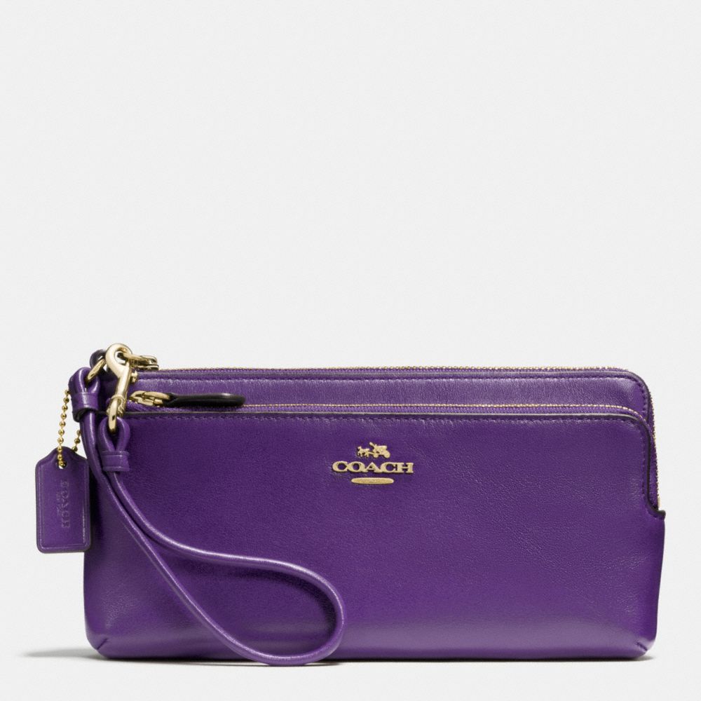 COACH F52636 Double L-zip Wallet In Leather  LIGHT GOLD/VIOLET