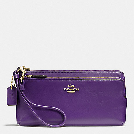 COACH DOUBLE L-ZIP WALLET IN LEATHER -  LIGHT GOLD/VIOLET - f52636