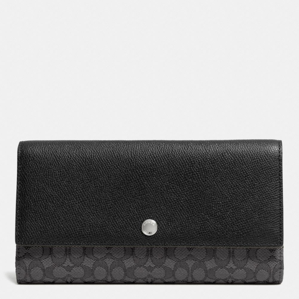 COACH F52637 CHECKBOOK WALLET IN SIGNATURE -SILVER/BLACK-SMOKE/BLACK