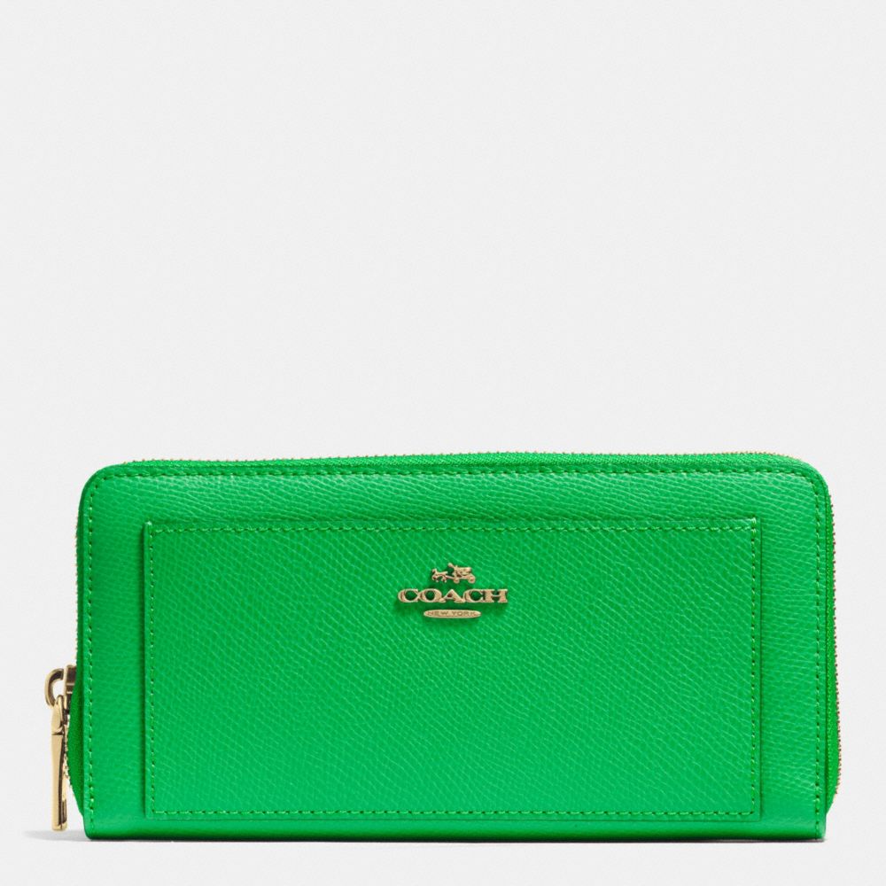 COACH F52648 Accordion Zip Wallet In Leather IMITATION GOLD/KELLY GREEN