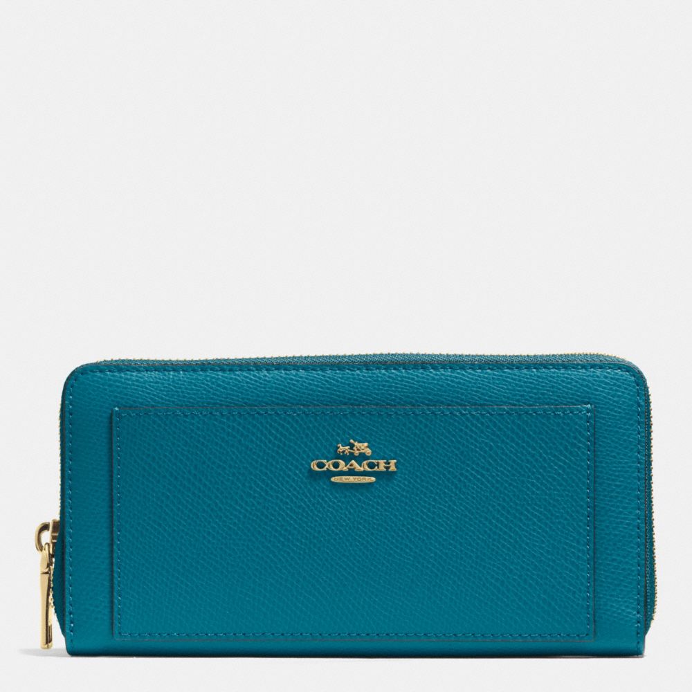 COACH LEATHER ACCORDION ZIP WALLET - LIGHT GOLD/TEAL - f52648