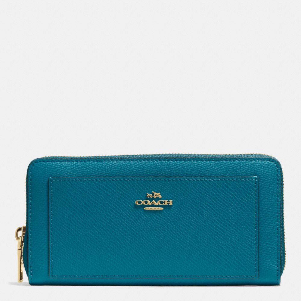 COACH f52648 LEATHER ACCORDION ZIP WALLET LIGHT GOLD/TEAL