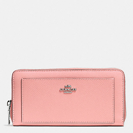 COACH F52648 ACCORDION ZIP WALLET IN LEATHER SILVER/BLUSH