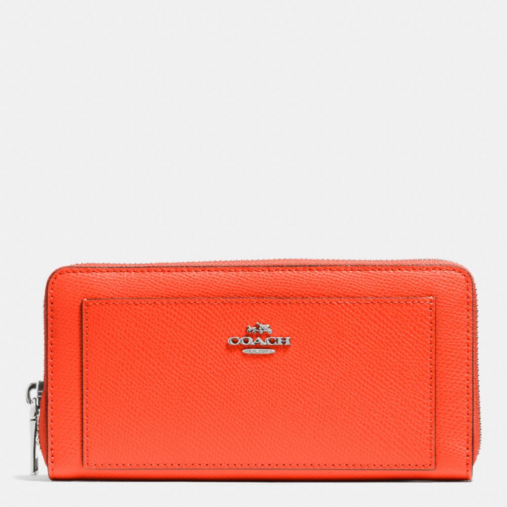 LEATHER ACCORDION ZIP WALLET - f52648 - SILVER/CORAL