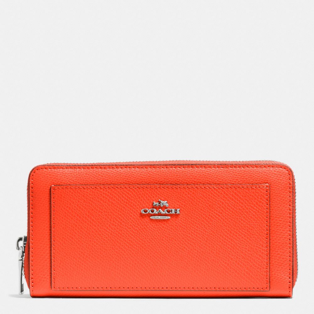 COACH F52648 LEATHER ACCORDION ZIP WALLET SILVER/CORAL