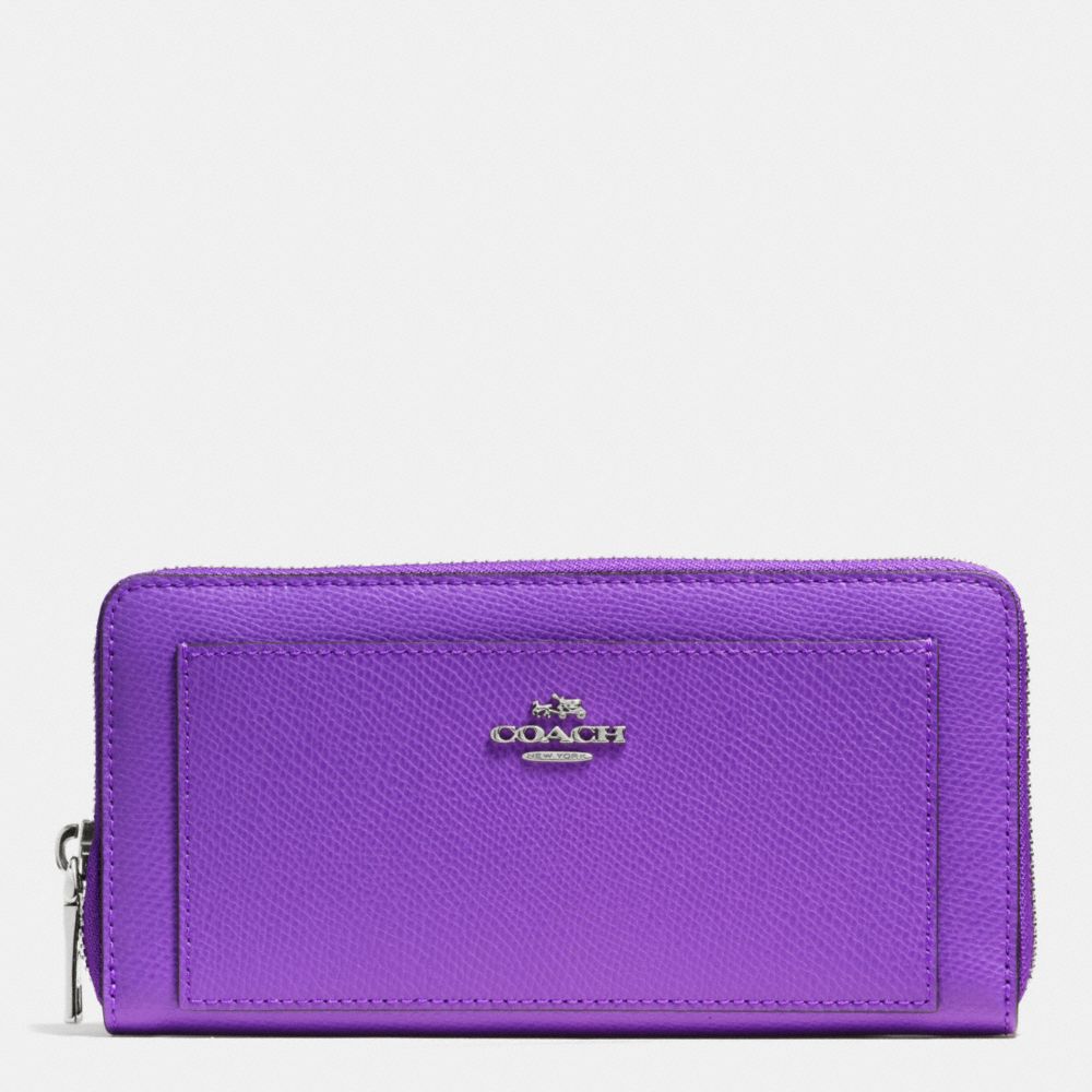 COACH F52648 ACCORDION ZIP WALLET IN LEATHER SILVER/PURPLE-IRIS